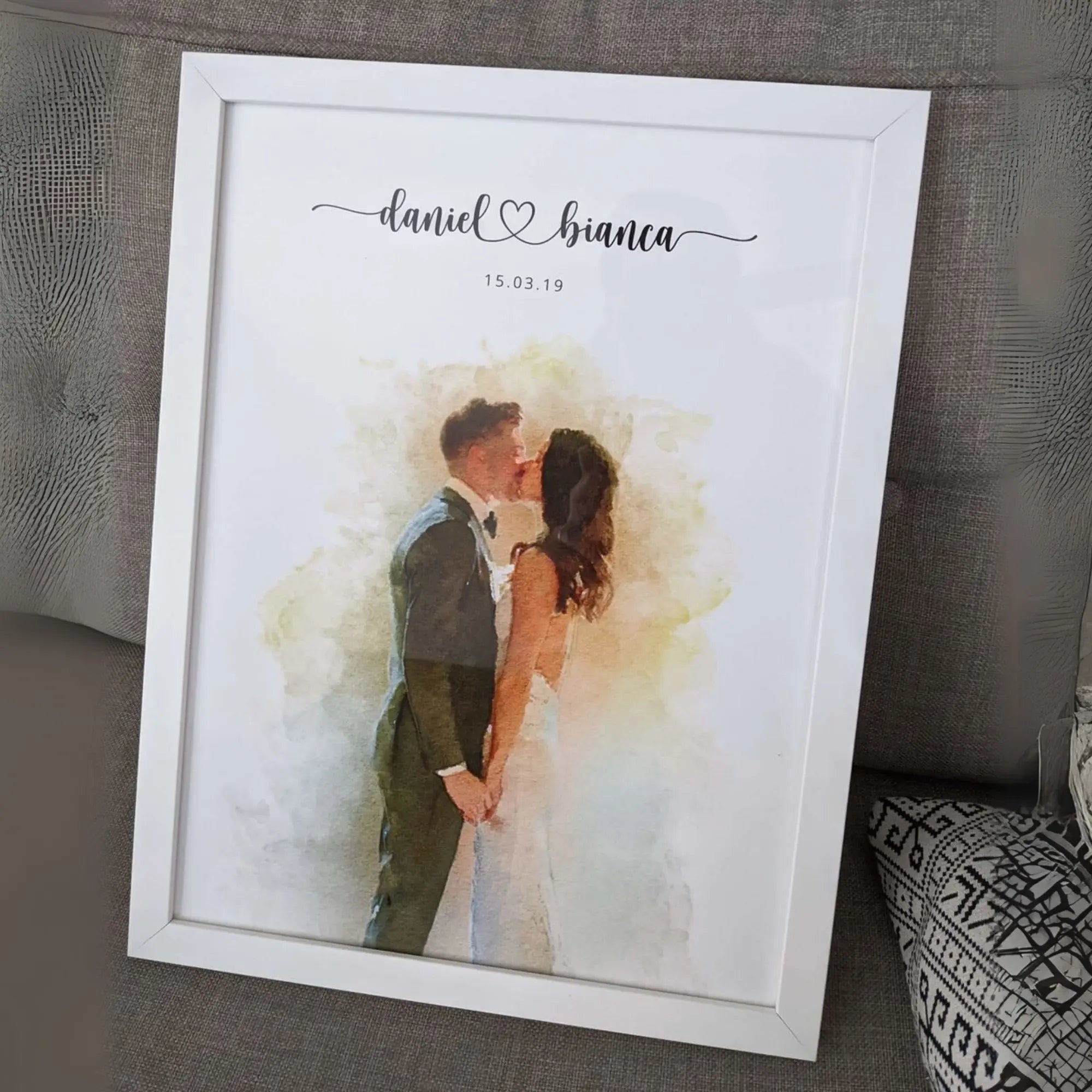 Custom Newly Married Anniversary Wedding Couple Portrait