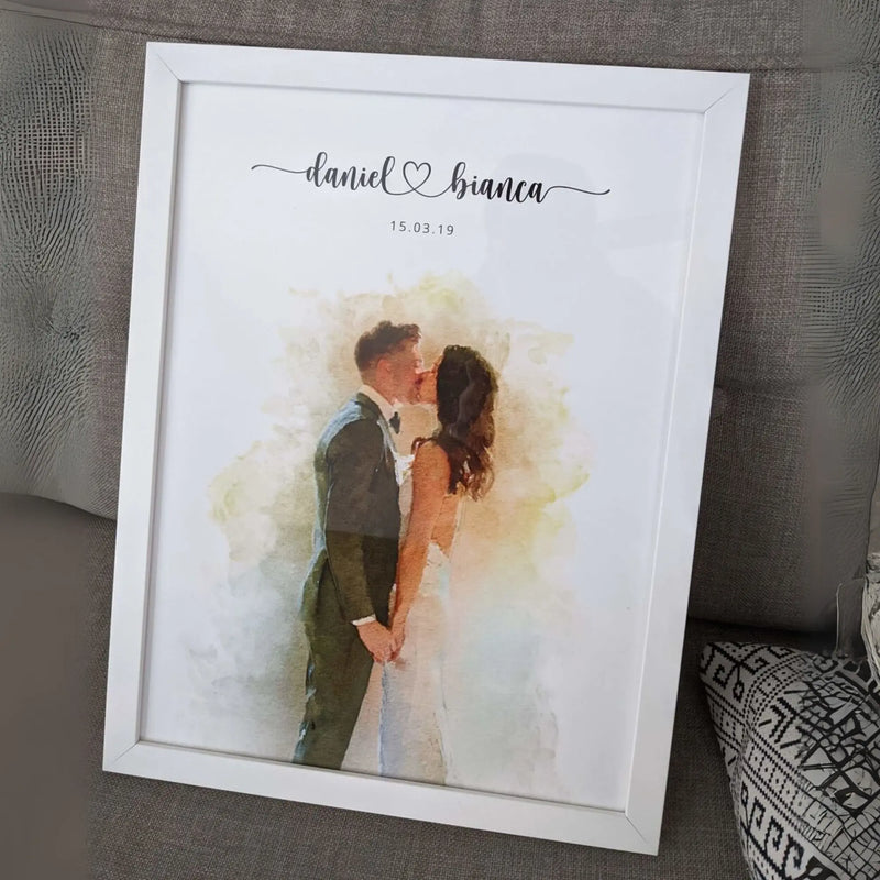 Custom Newly Married Anniversary Wedding Couple Portrait