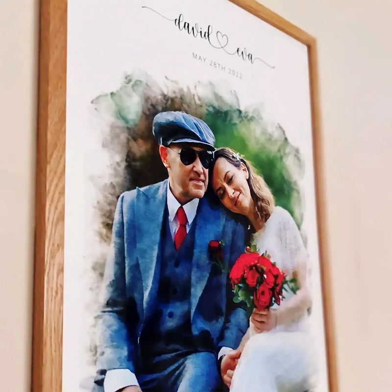 Custom Newly Married Anniversary Wedding Couple Portrait