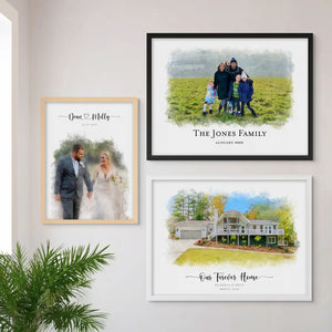 Custom portraits hung on wall interior