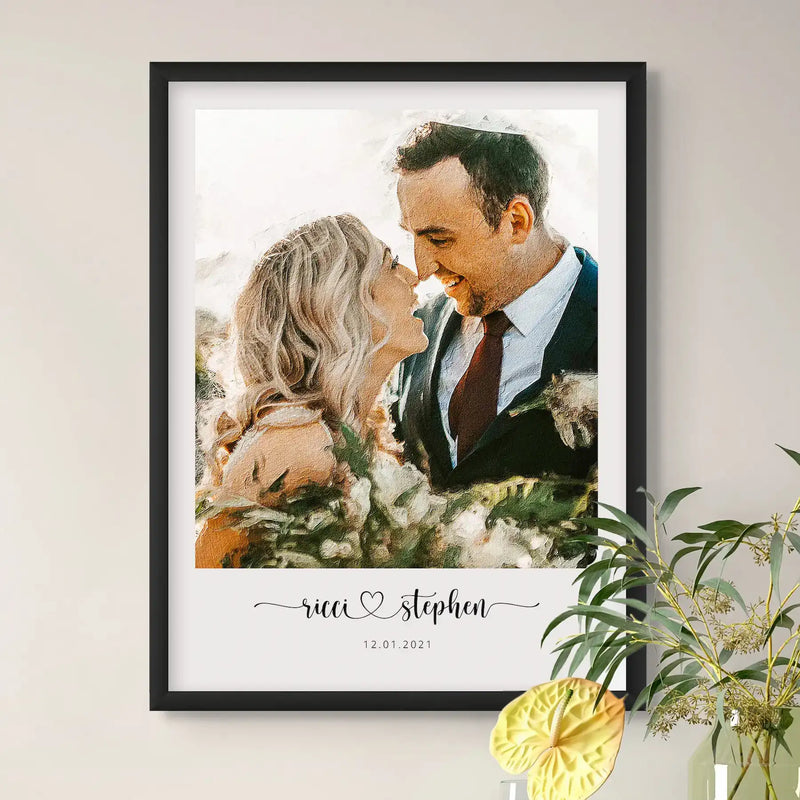 Custom Newly Married Anniversary Wedding Couple Portrait