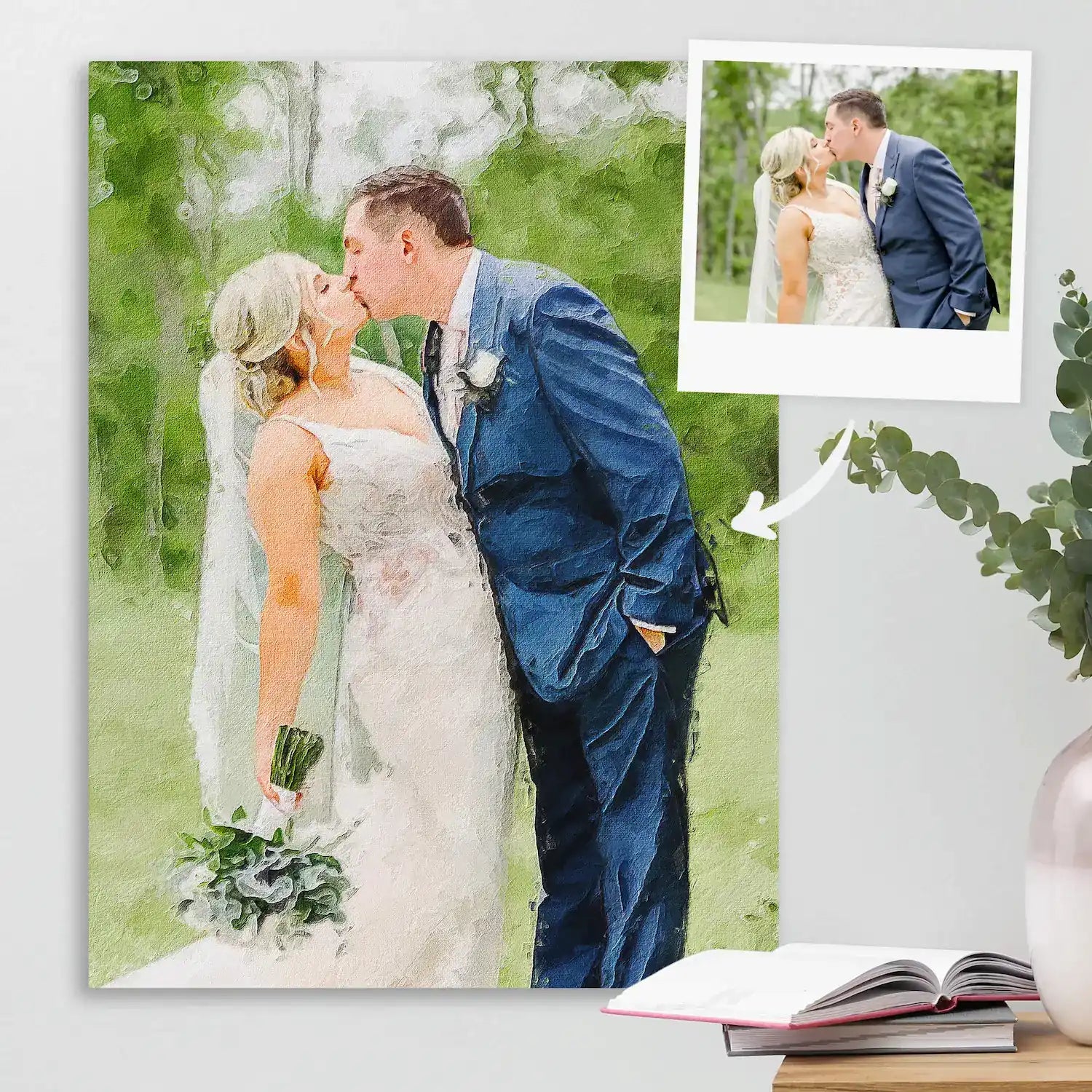 Custom Newly Married Anniversary Wedding Couple Portrait