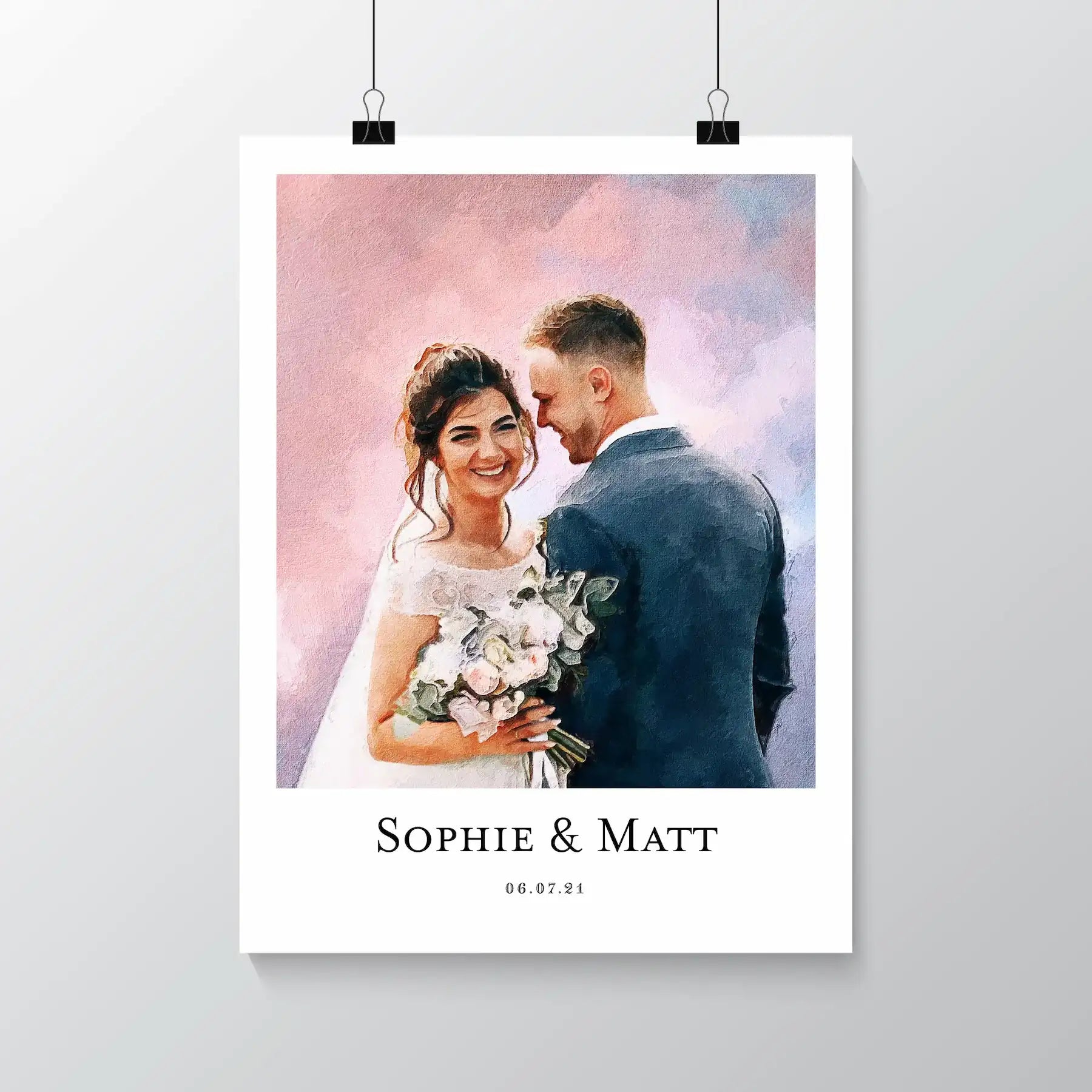 Custom Newly Married Anniversary Wedding Couple Portrait