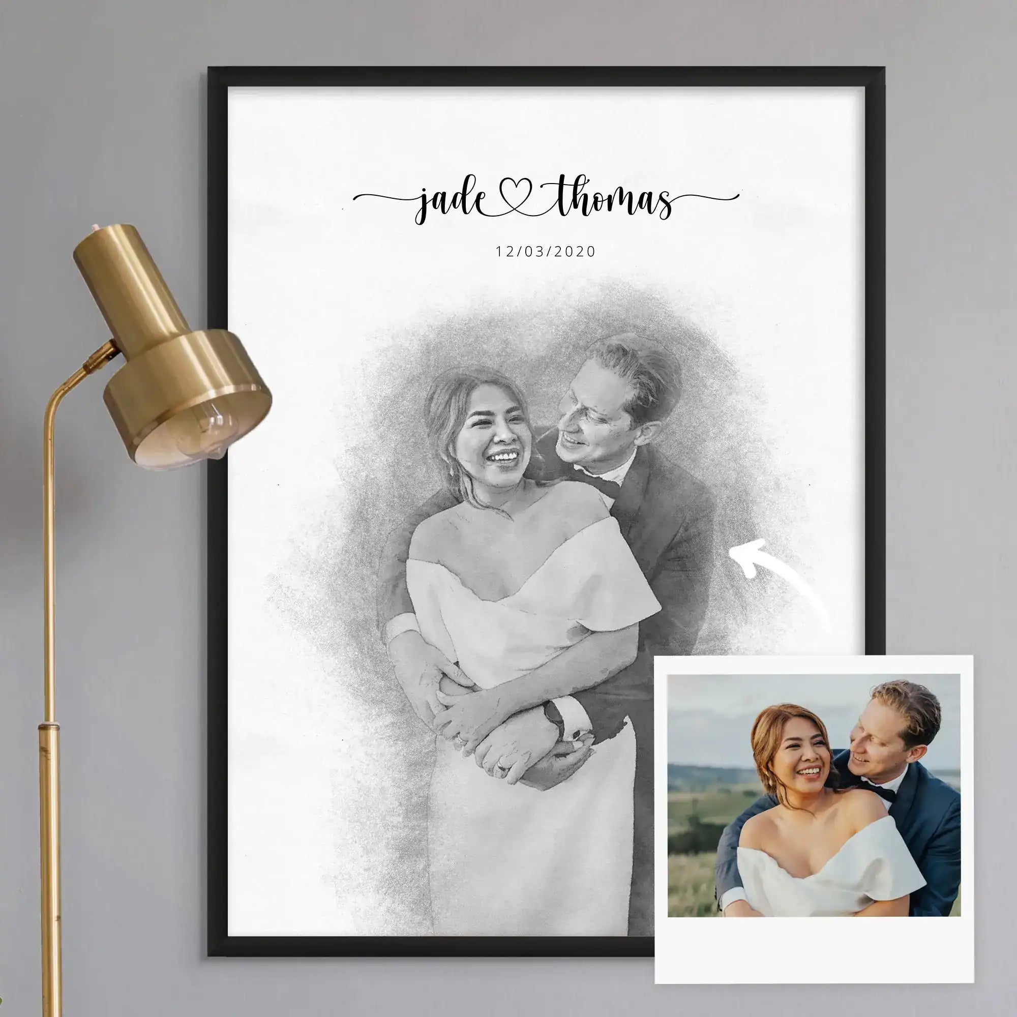 Custom Newly Married Anniversary Wedding Couple Portrait
