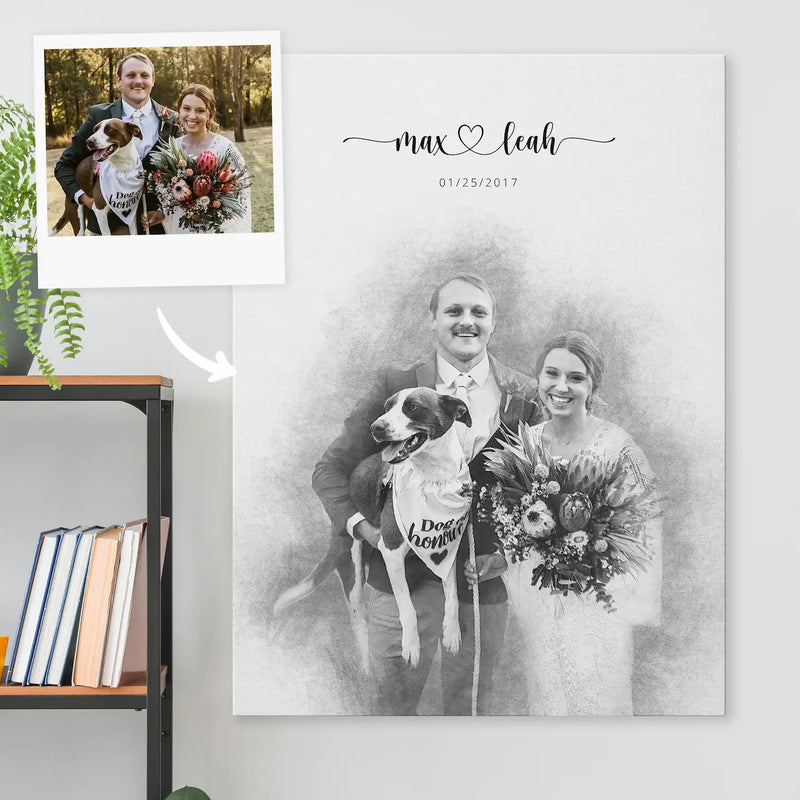 Custom Newly Married Anniversary Wedding Couple Portrait