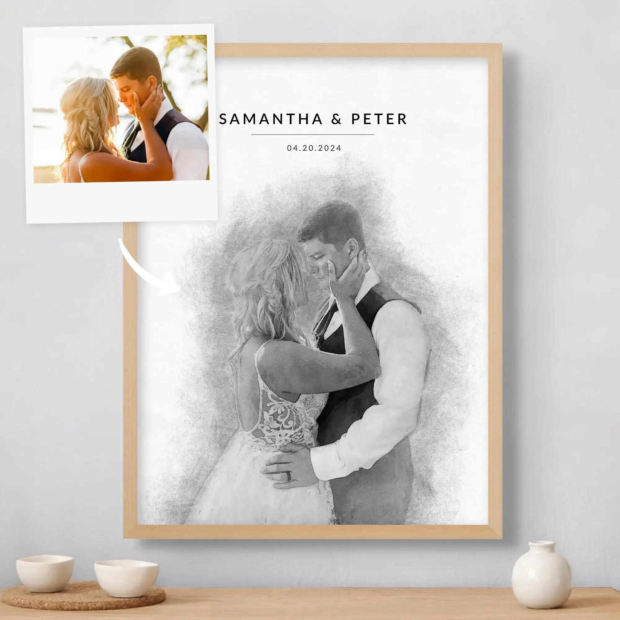 Custom Newly Married Anniversary Wedding Couple Portrait