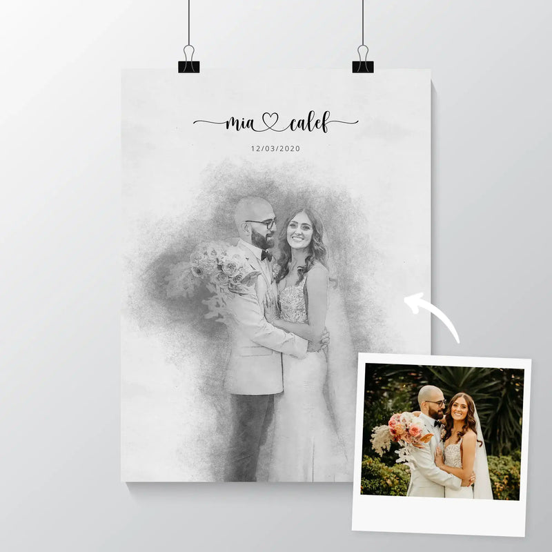 Custom Newly Married Anniversary Wedding Couple Portrait