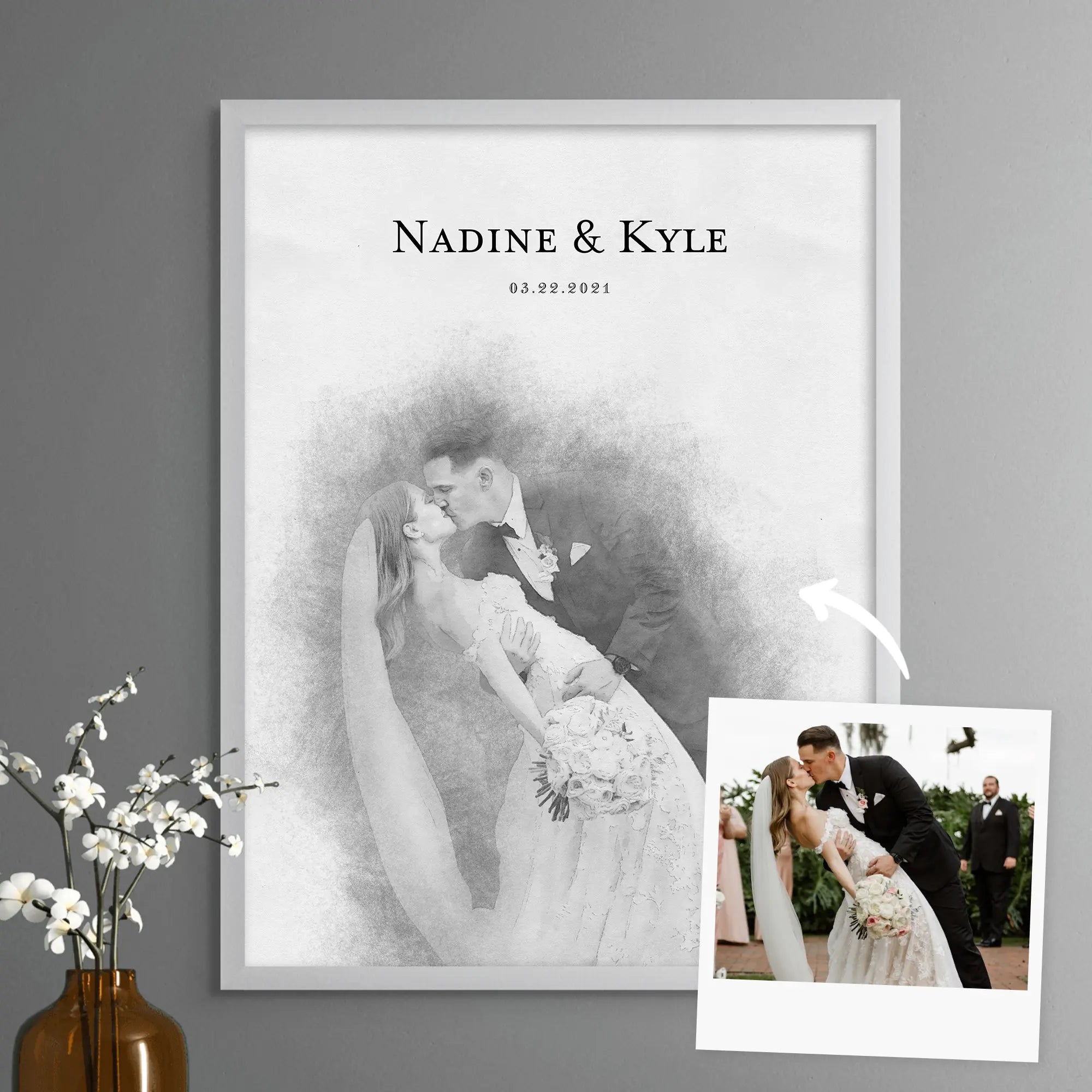Custom Newly Married Anniversary Wedding Couple Portrait