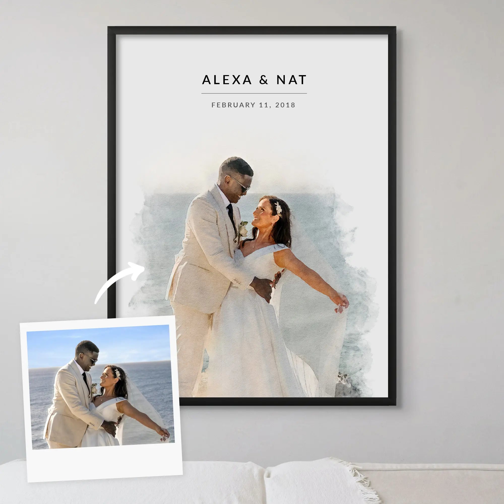 Custom Newly Married Anniversary Wedding Couple Portrait