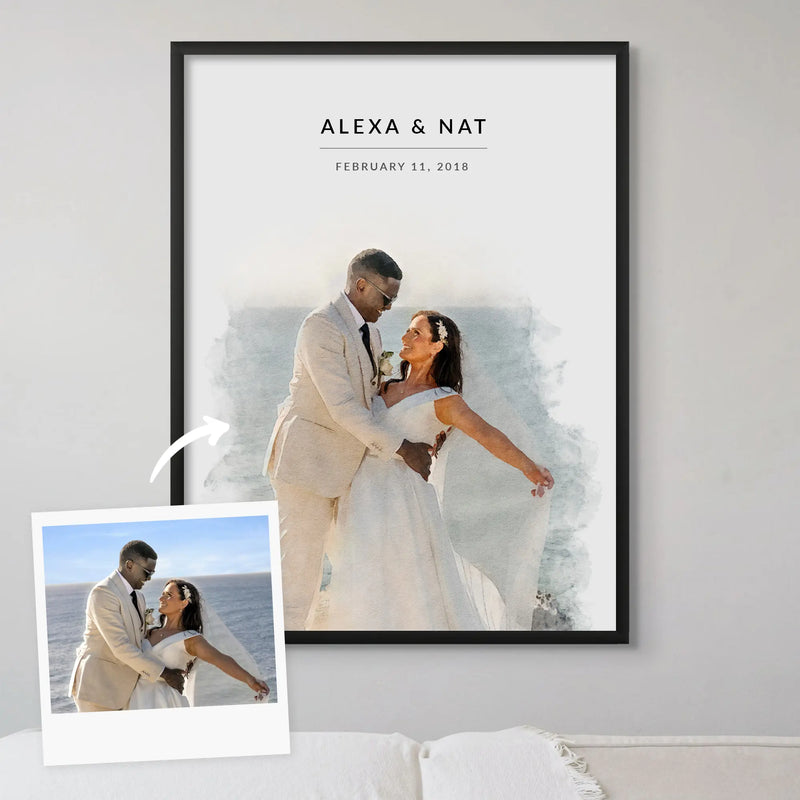 Custom Newly Married Anniversary Wedding Couple Portrait