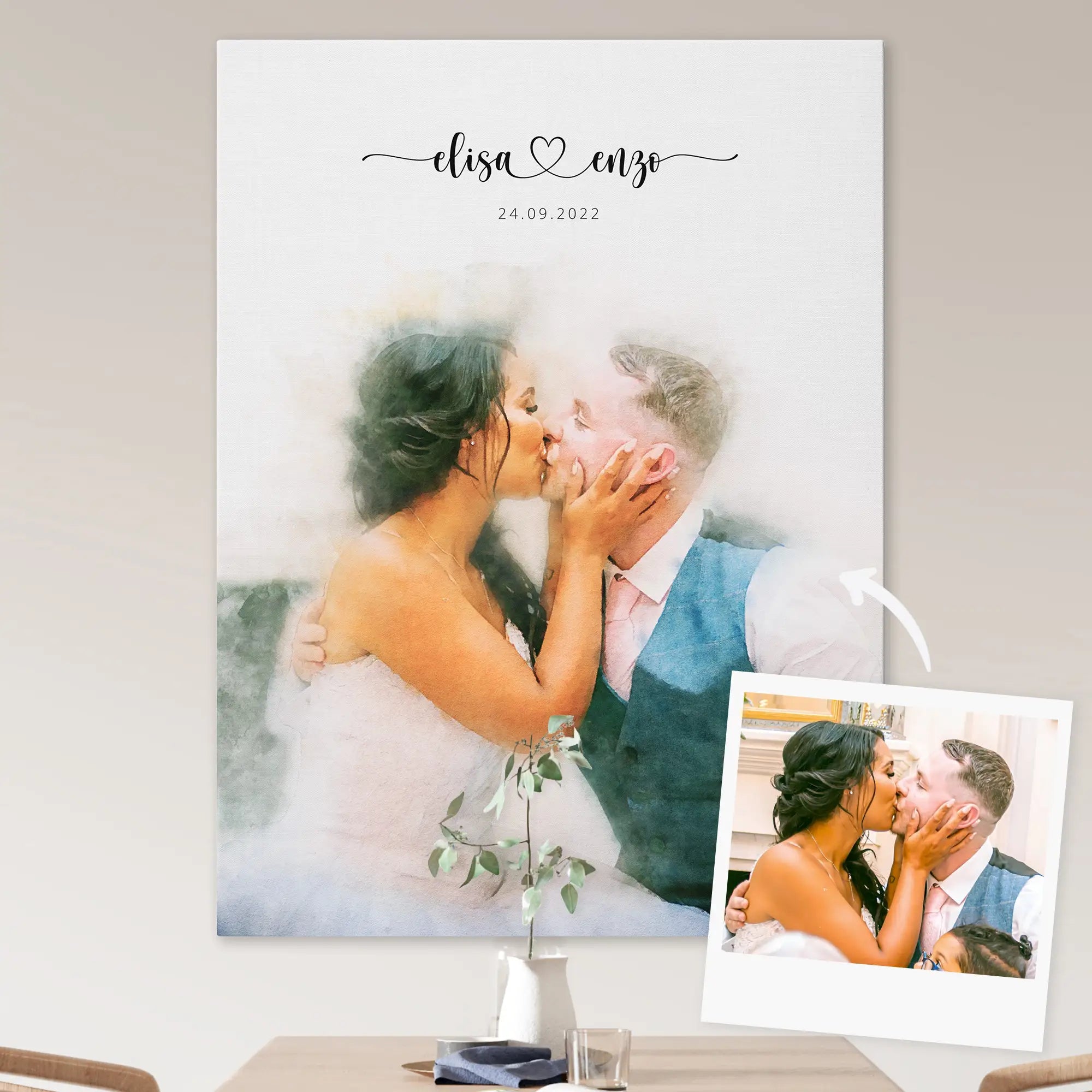Custom Newly Married Anniversary Wedding Couple Portrait
