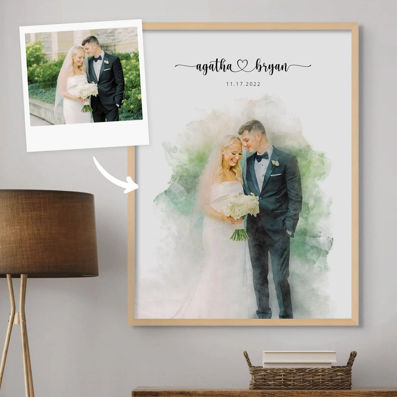 Custom Newly Married Anniversary Wedding Couple Portrait
