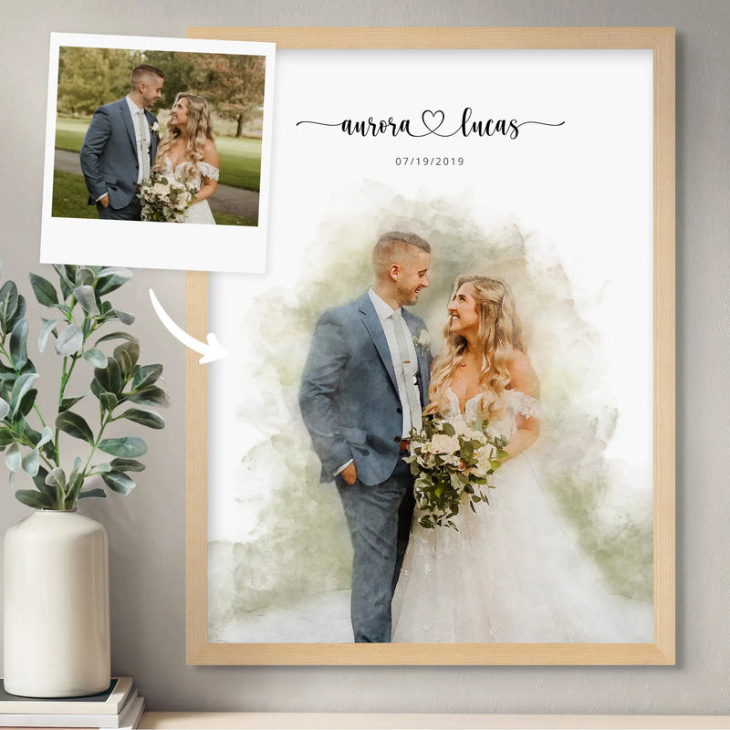 Custom Newly Married Anniversary Wedding Couple Portrait