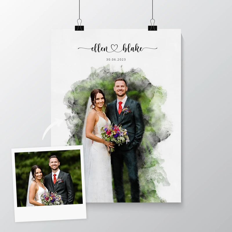 Custom Newly Married Anniversary Wedding Couple Portrait