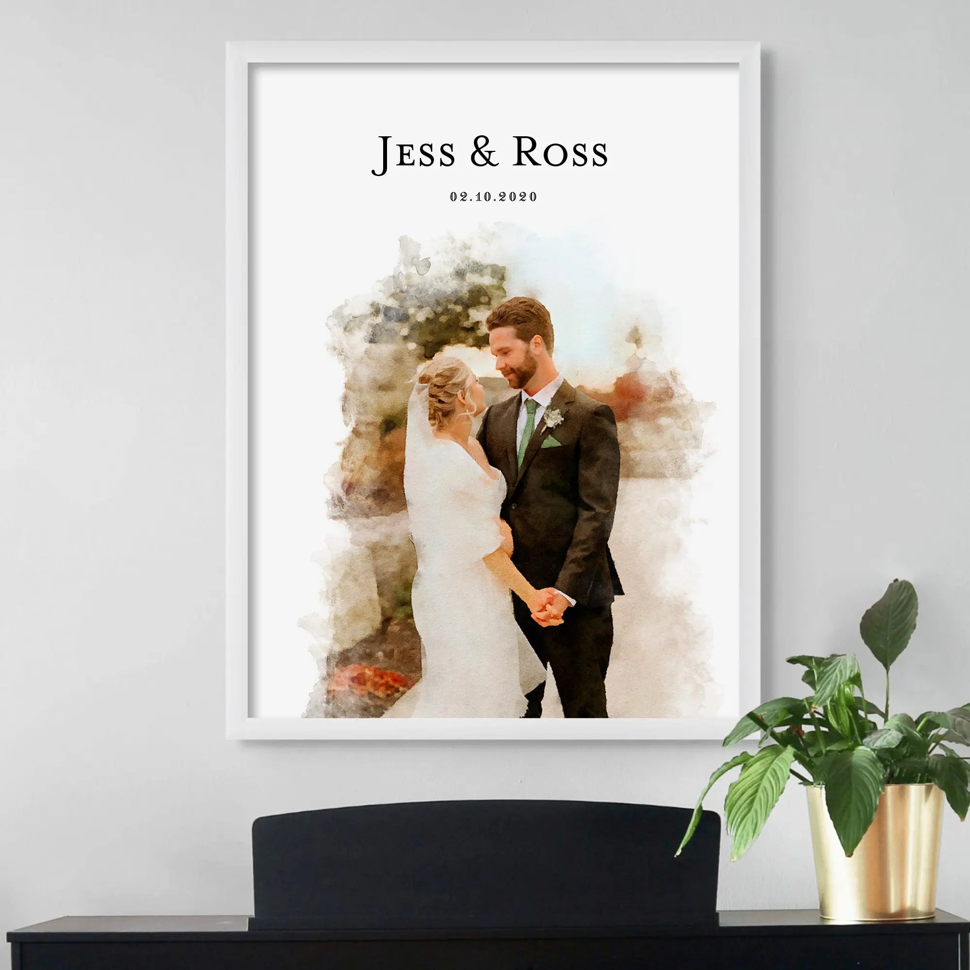 Custom Newly Married Anniversary Wedding Couple Portrait
